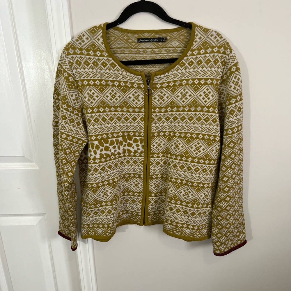 Gudrun Sjödén 100% Bormull Cotton/wool LagenLook patterned cardigan,Large